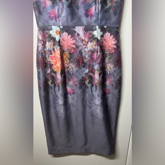 Betsey Johnson Grey Floral Sheath Rockabilly Retro Scuba Midi Fairygoth Dress 4 - Picture 6 of 14